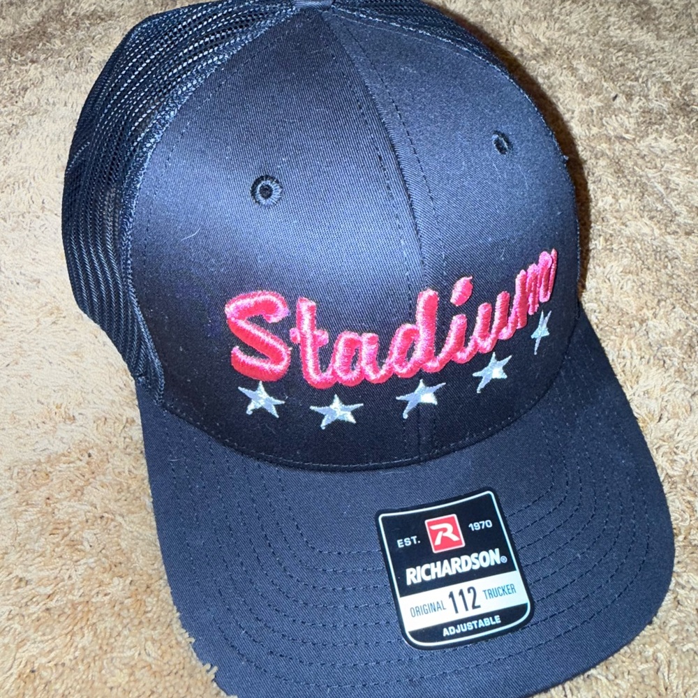 Black Mesh Trucker Hat with Pink Logo